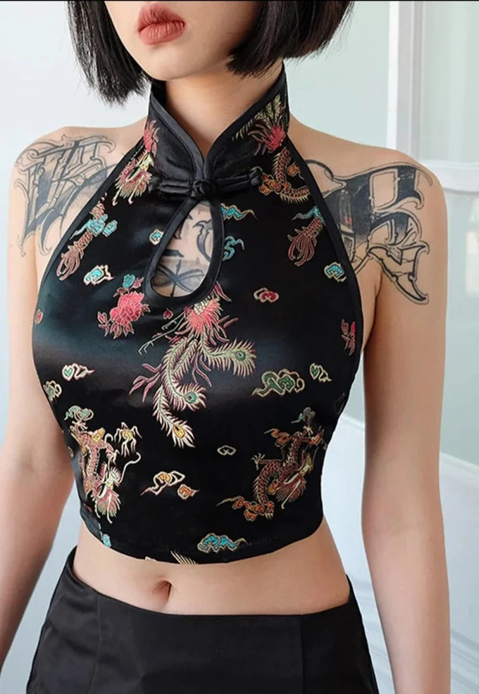 Women's Dragon Grunge Bralette Backless Halter Top