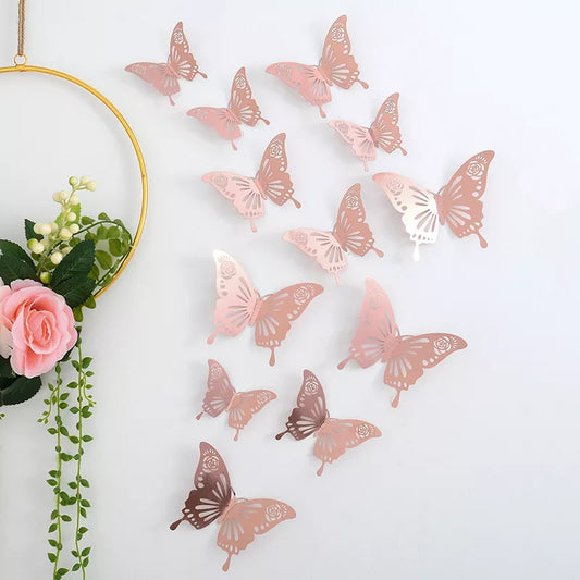 12 Piece 3D  Hollow Paper Butterfly Wall Stickers Decorations