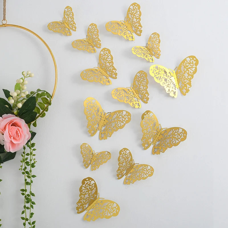 12 Piece 3D  Hollow Paper Butterfly Wall Stickers Decorations