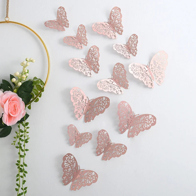 12 Piece 3D  Hollow Paper Butterfly Wall Stickers Decorations