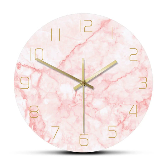 Natural Pink Marble Round Wall Clock Bedroom Decor