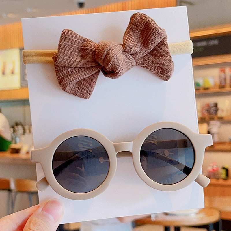 Cute Solid Color Cotton Bowknot Hairband & Sunglasses Set