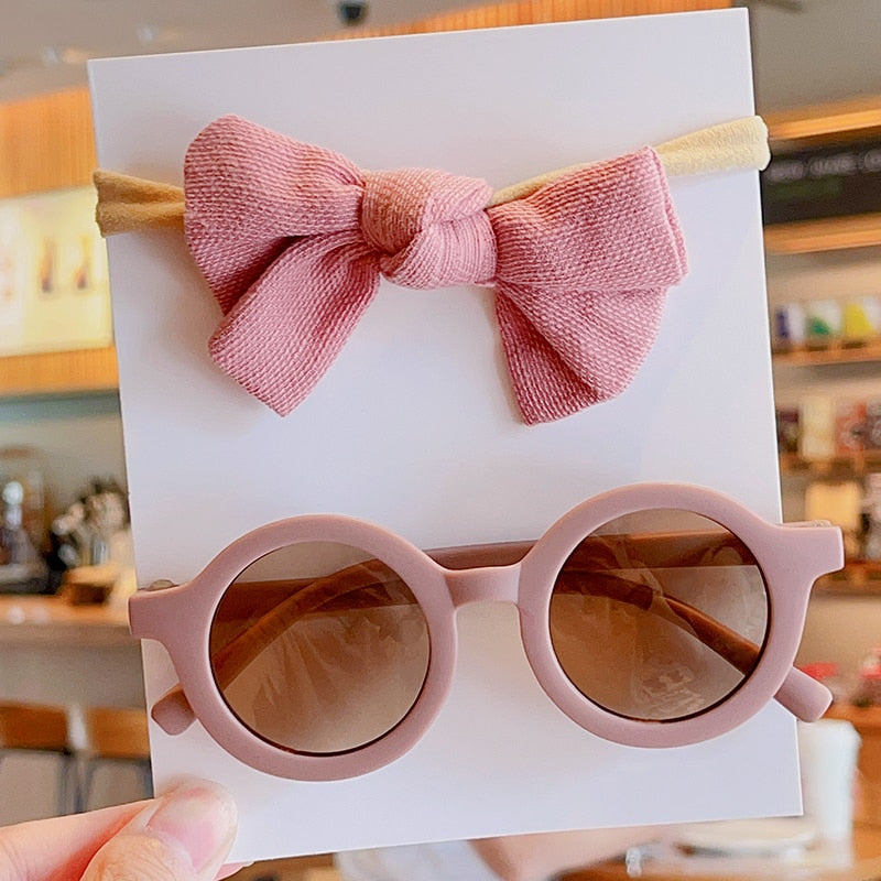 Cute Solid Color Cotton Bowknot Hairband & Sunglasses Set