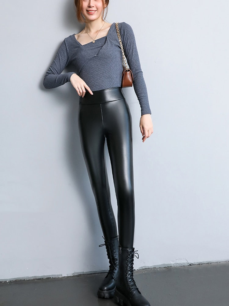 High Waist Faux Leather Pants for Women