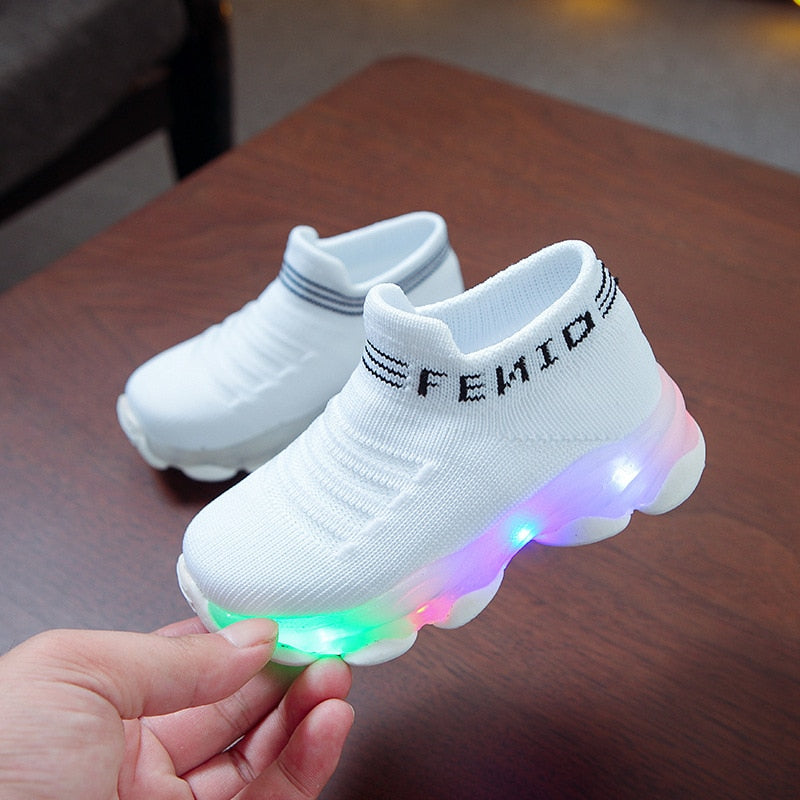 Letter Mesh Led Luminous Socks Sport Run Sneakers