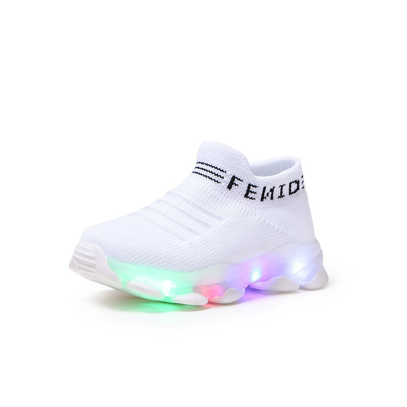 Letter Mesh Led Luminous Socks Sport Run Sneakers