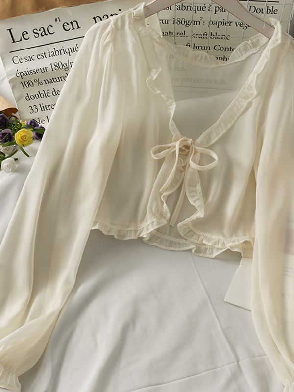 Thin Casual Lace Bow Summer Sun Protection Tops Blouse