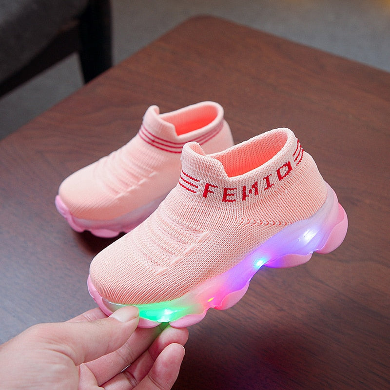 Letter Mesh Led Luminous Socks Sport Run Sneakers