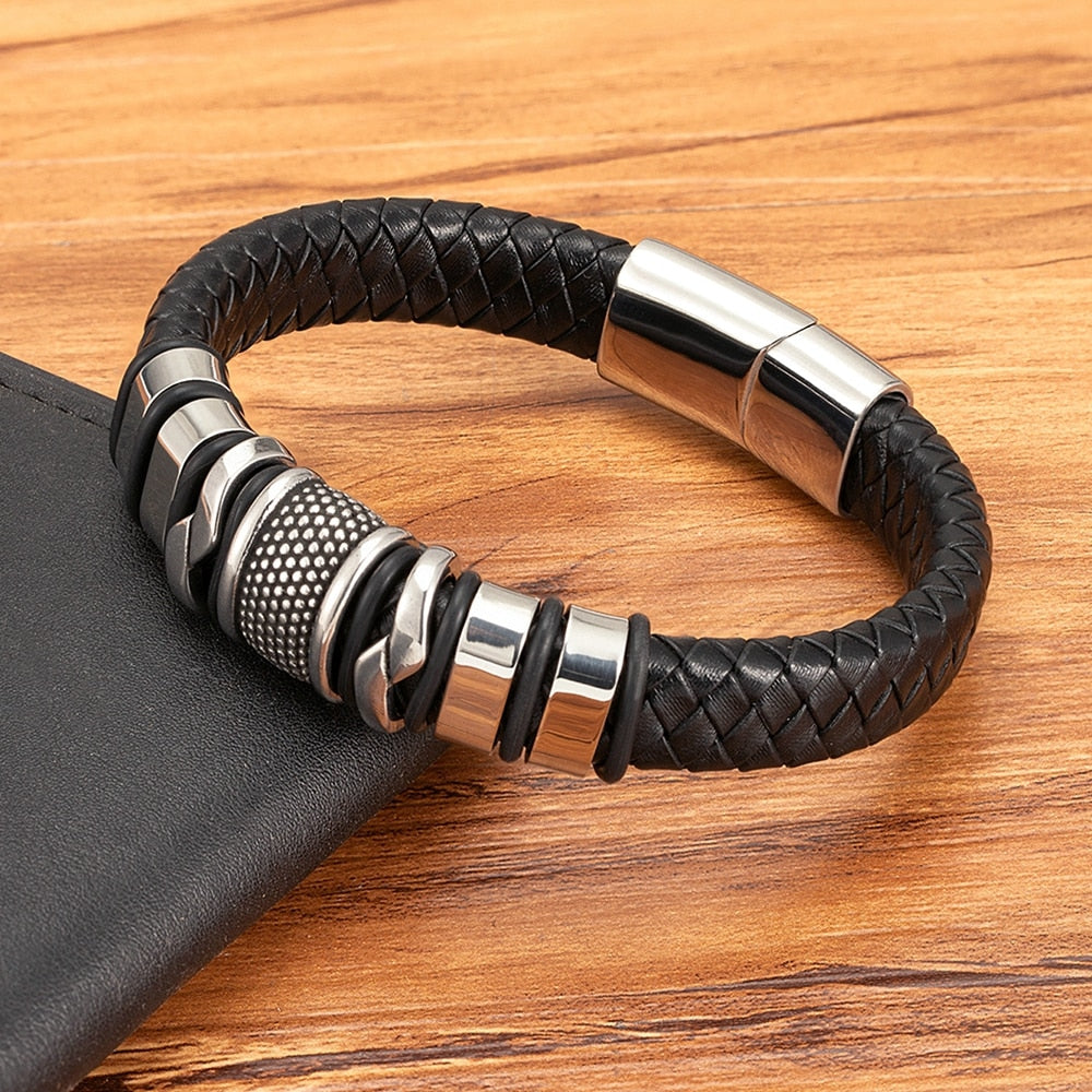 Braided Rope Wrap Black Leather Bracelets