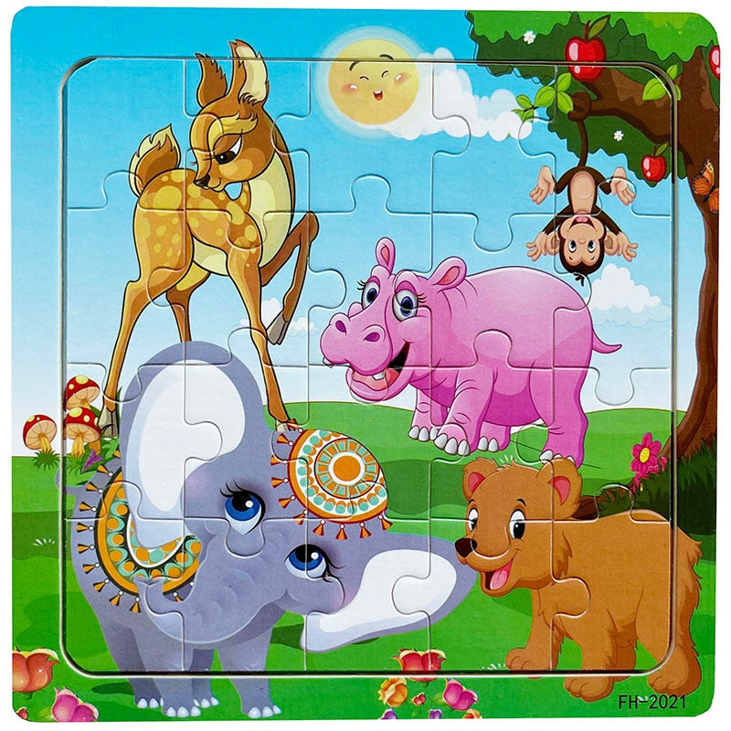 20piece Cartoon Animals Car Letter Number Pattern Wooden Puzzle