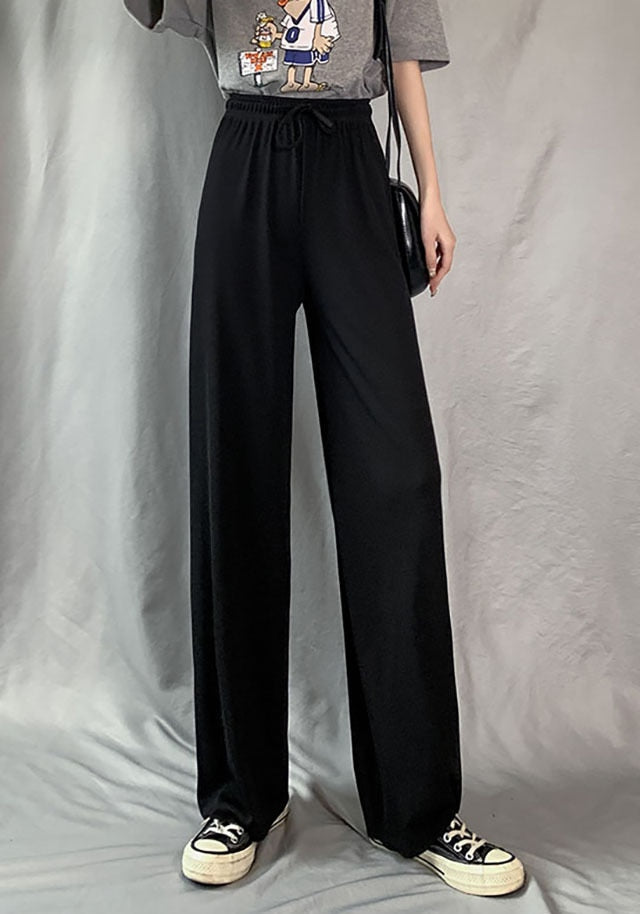 High Waist Casual Female Slim Loose Straight Black Trousers