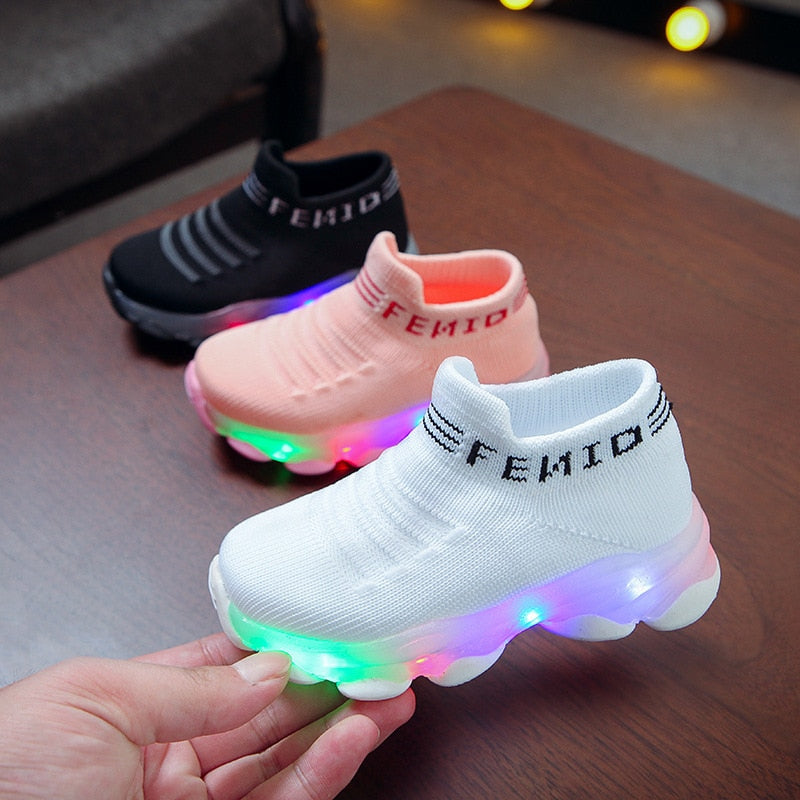 Letter Mesh Led Luminous Socks Sport Run Sneakers