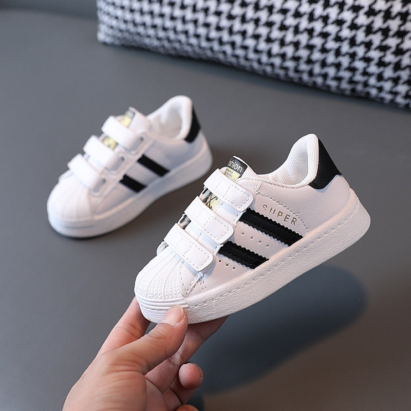 White Non-slip Casual Girls Hook Breathable Sneakers