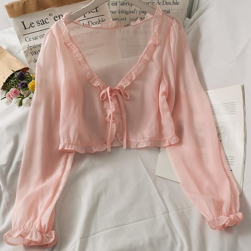 Thin Casual Lace Bow Summer Sun Protection Tops Blouse