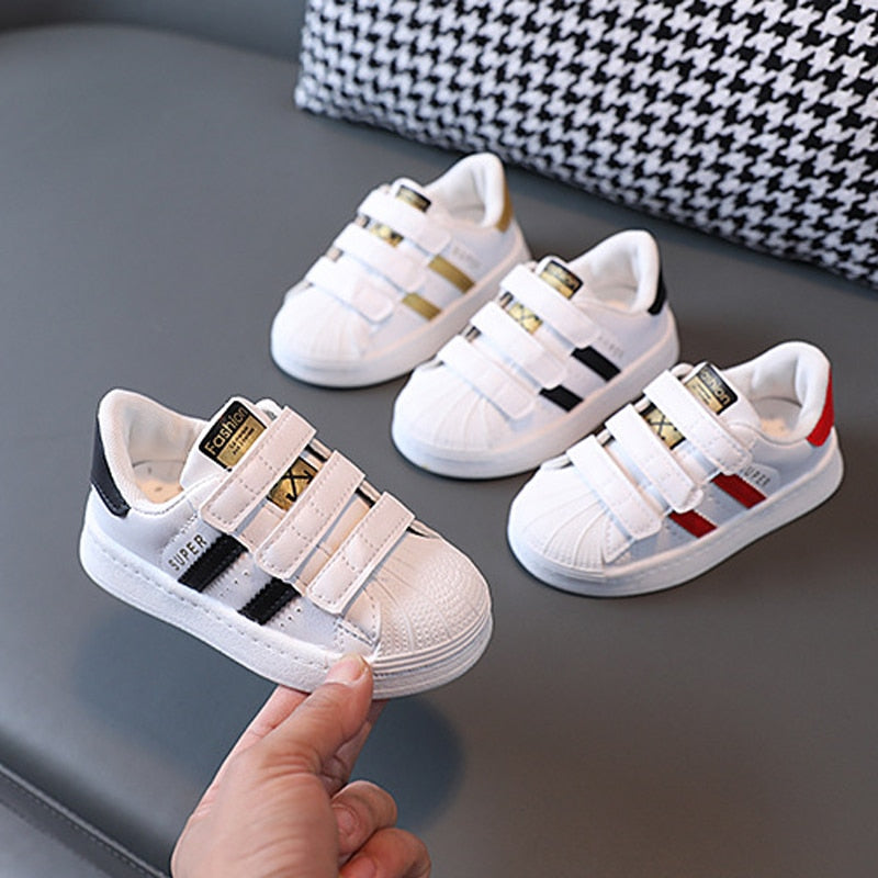 White Non-slip Casual Girls Hook Breathable Sneakers