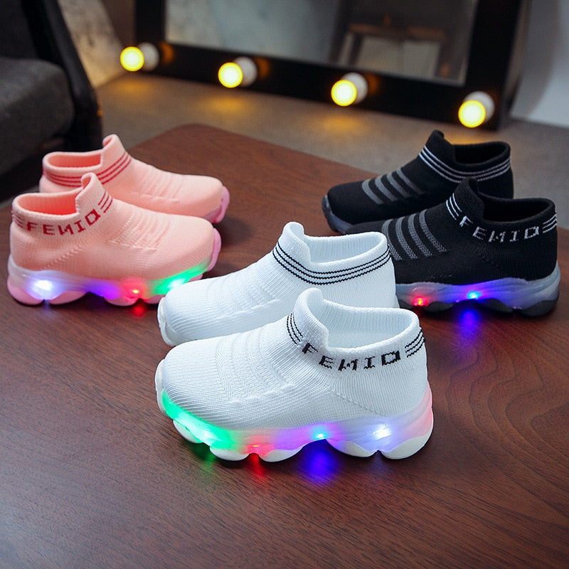 Letter Mesh Led Luminous Socks Sport Run Sneakers